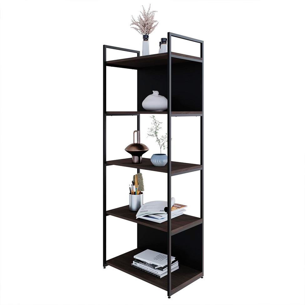 Estante com 3 Prateleiras e 2 Nichos Brooklyn Terracota e Preta 60 cm