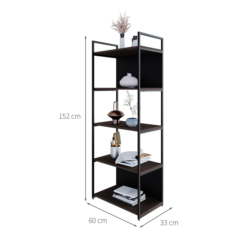 Estante com 3 Prateleiras e 2 Nichos Brooklyn Terracota e Preta 60 cm