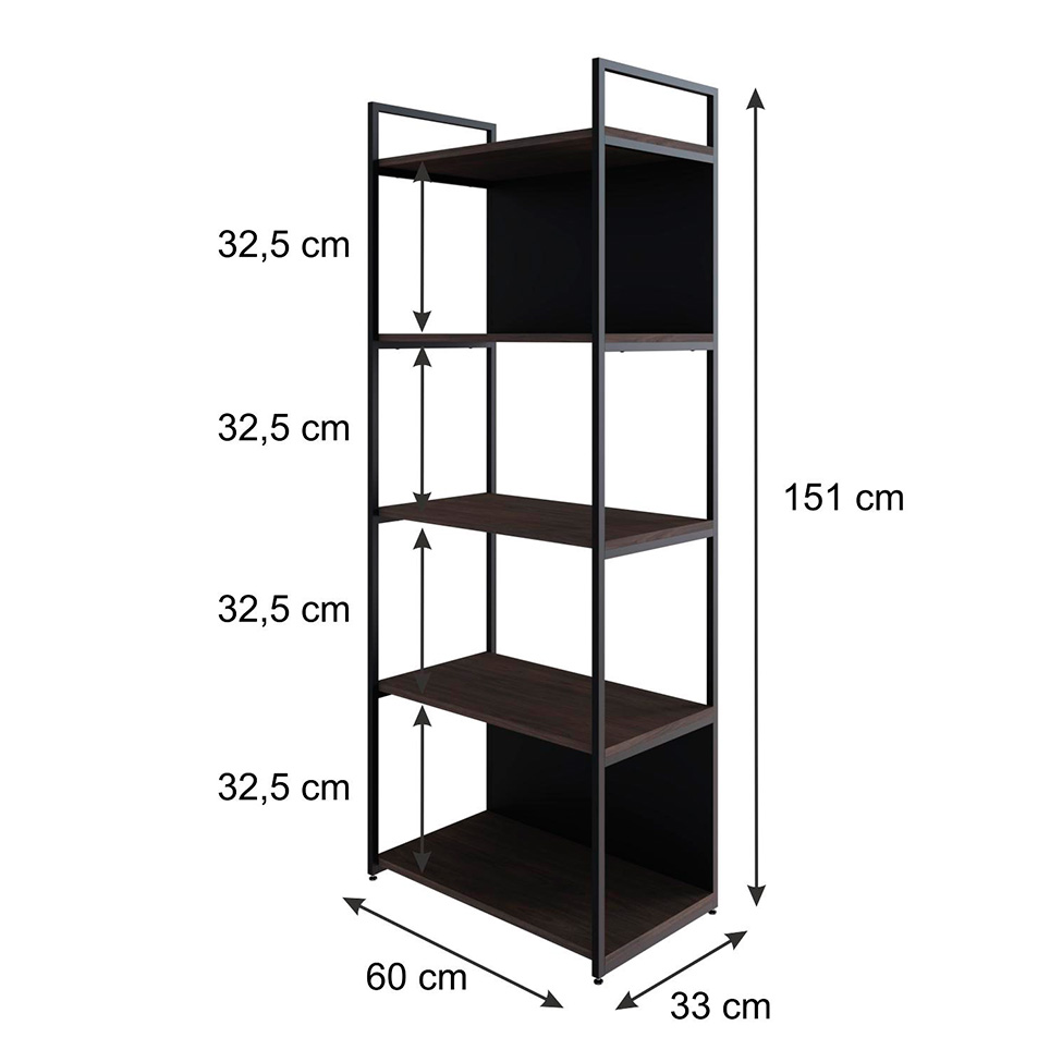 Estante com 3 Prateleiras e 2 Nichos Brooklyn Terracota e Preta 60 cm