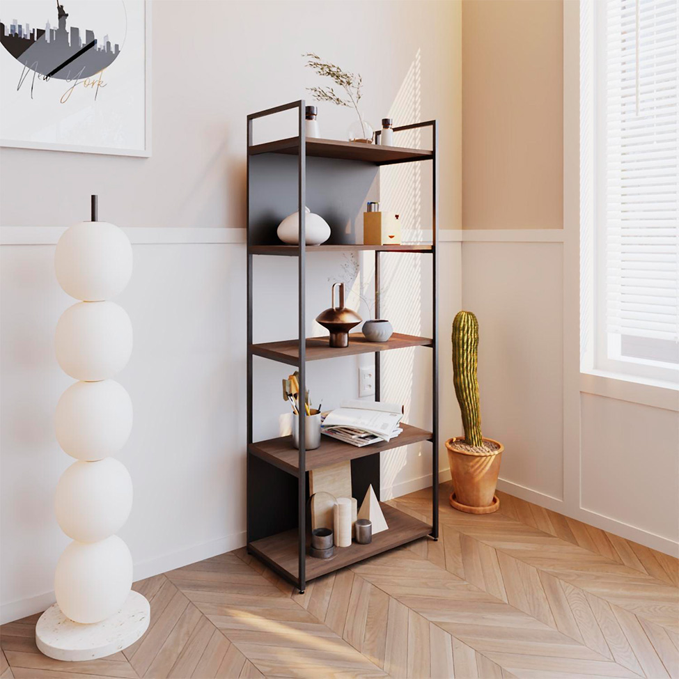Estante com 3 Prateleiras e 2 Nichos Brooklyn Terracota e Preta 60 cm