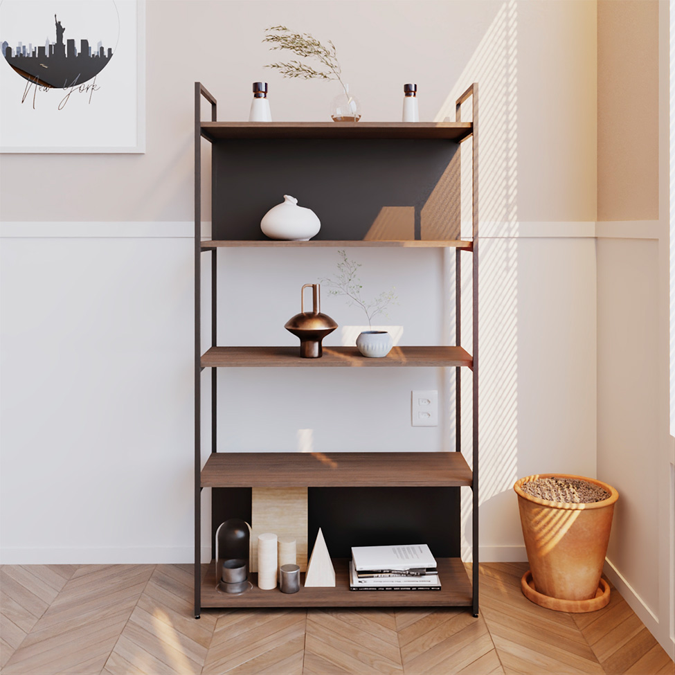 Estante com 3 Prateleiras e 2 Nichos Brooklyn Terracota e Preta 80 cm