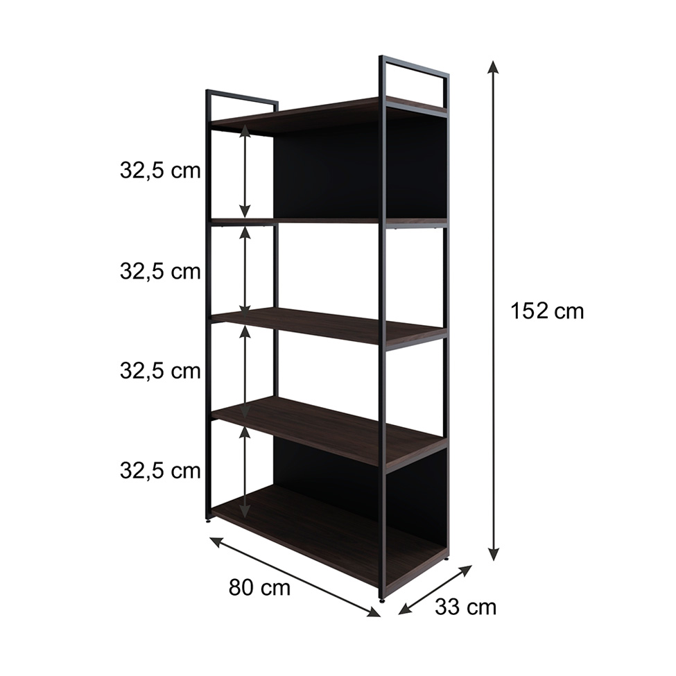 Estante com 3 Prateleiras e 2 Nichos Brooklyn Terracota e Preta 80 cm