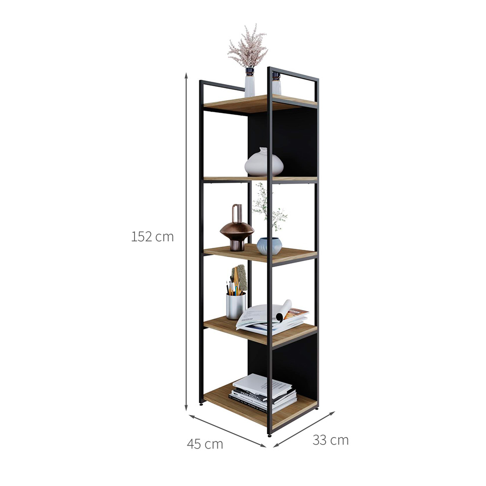 Estante com 3 Prateleiras e 2 Nichos Brooklyn Vermont e Preta 45 cm