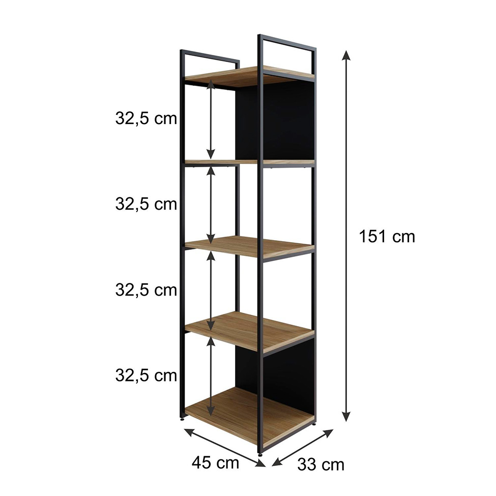 Estante com 3 Prateleiras e 2 Nichos Brooklyn Vermont e Preta 45 cm