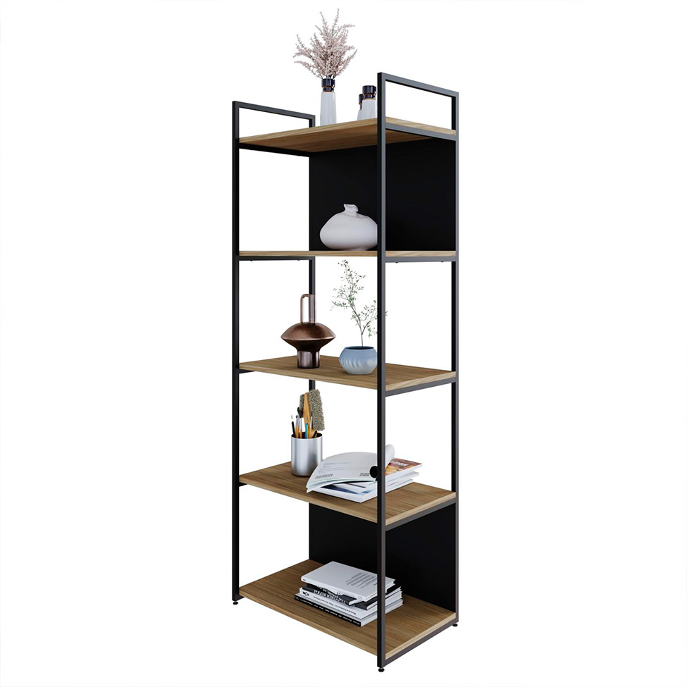 Estante com 3 Prateleiras e 2 Nichos Brooklyn Vermont e Preta 60 cm