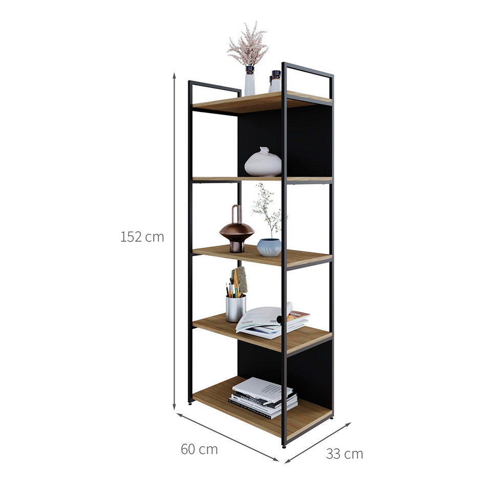 Estante com 3 Prateleiras e 2 Nichos Brooklyn Vermont e Preta 60 cm