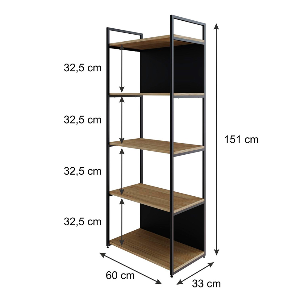 Estante com 3 Prateleiras e 2 Nichos Brooklyn Vermont e Preta 60 cm