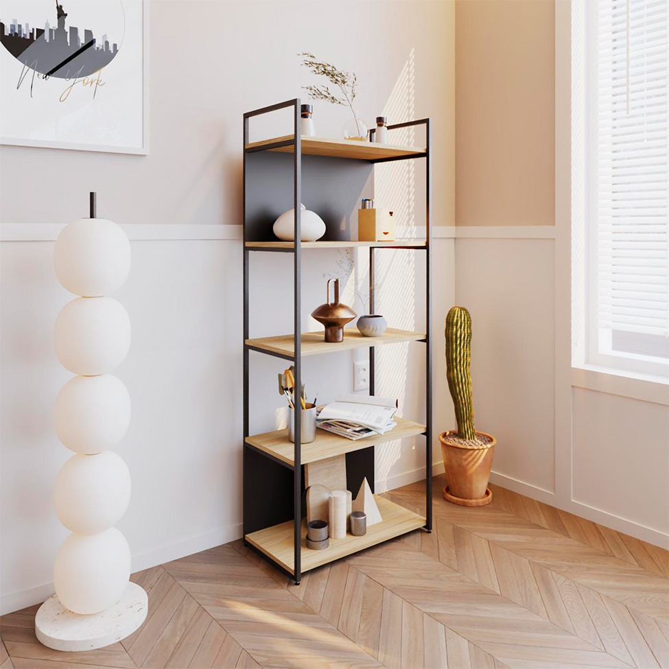 Estante com 3 Prateleiras e 2 Nichos Brooklyn Vermont e Preta 60 cm