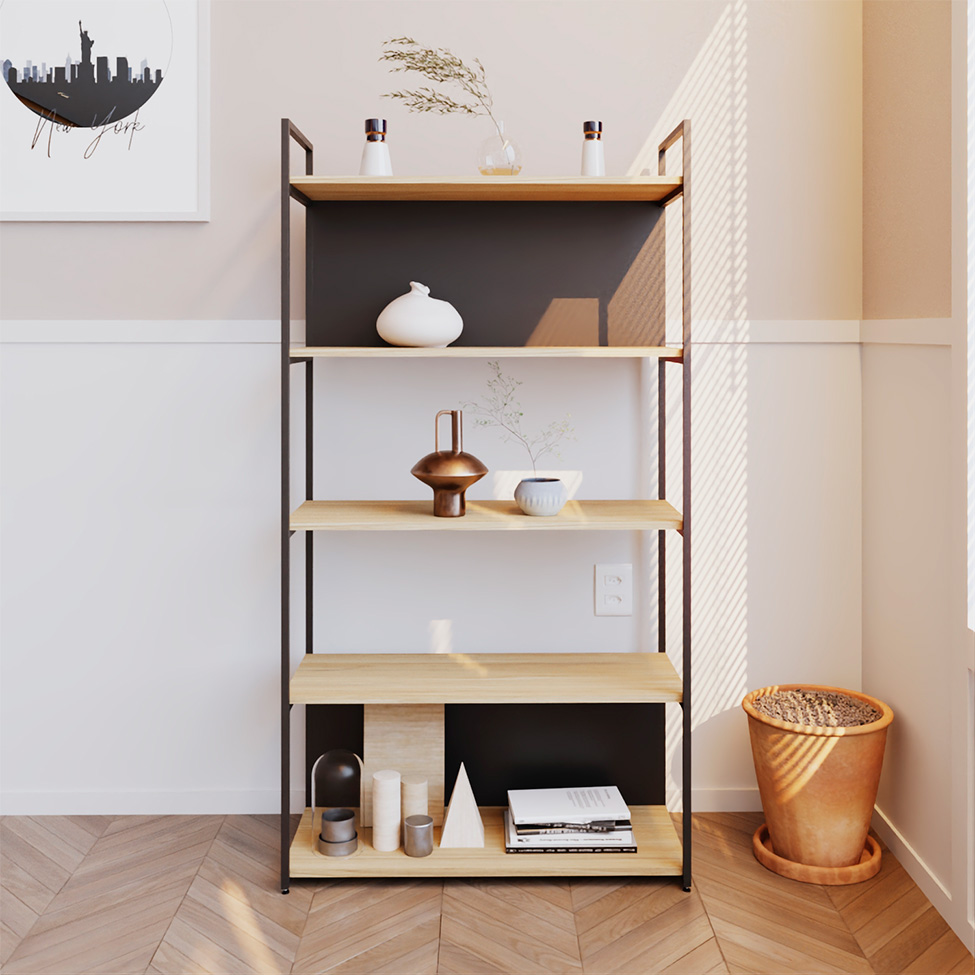 Estante com 3 Prateleiras e 2 Nichos Brooklyn Vermont e Preta 80 cm