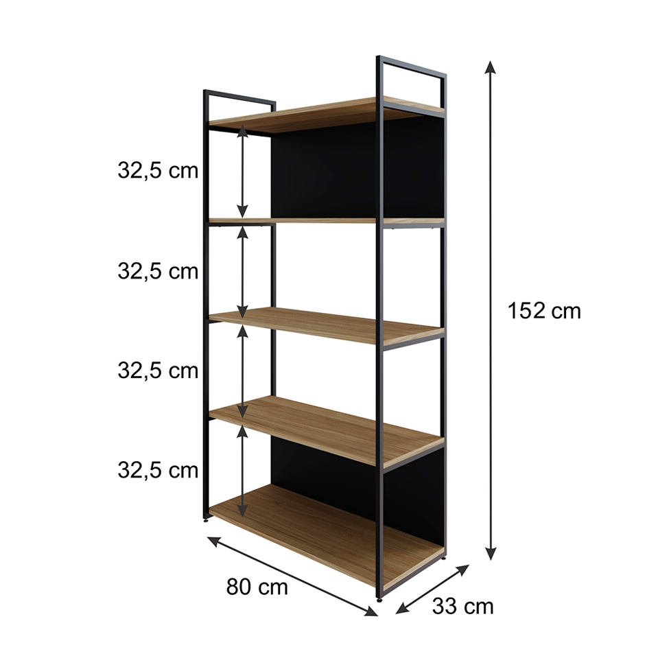 Estante com 3 Prateleiras e 2 Nichos Brooklyn Vermont e Preta 80 cm