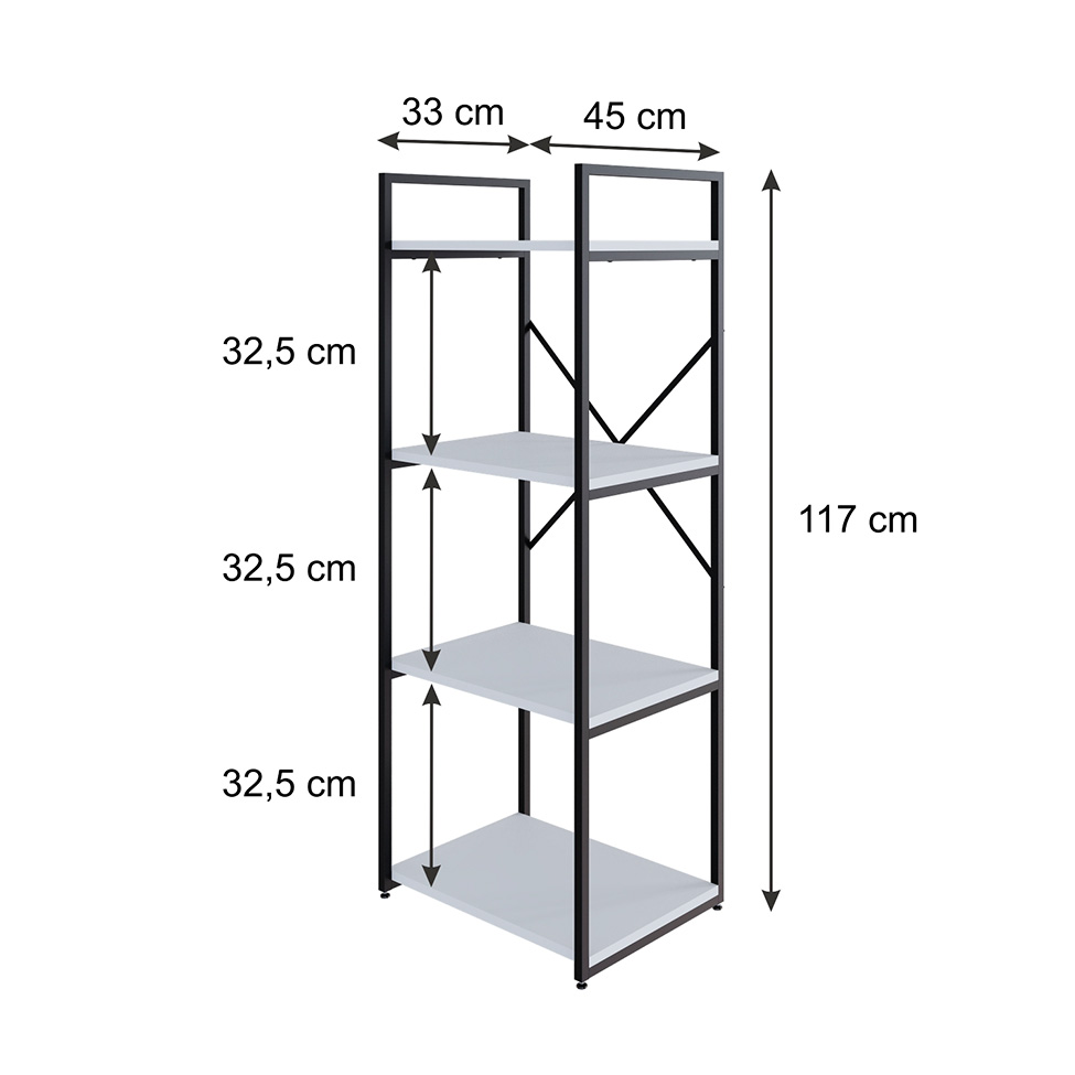 Estante com 4 Prateleiras Brooklyn Branca e Preta 45 cm