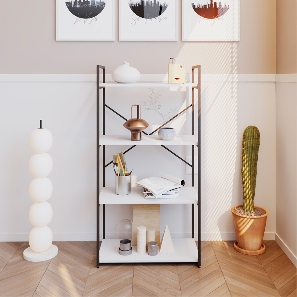 Estante com 4 Prateleiras Brooklyn Branca e Preta 60 cm