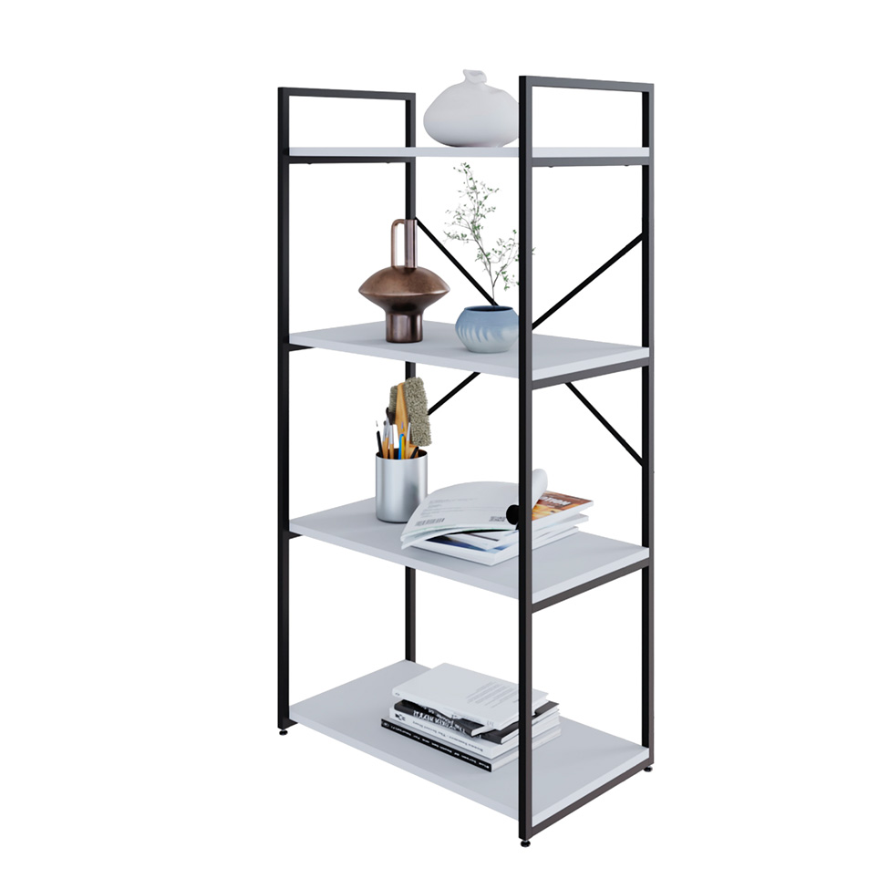 Estante com 4 Prateleiras Brooklyn Branca e Preta 60 cm