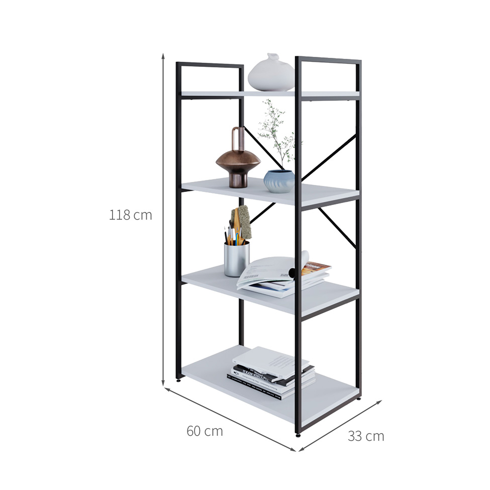Estante com 4 Prateleiras Brooklyn Branca e Preta 60 cm