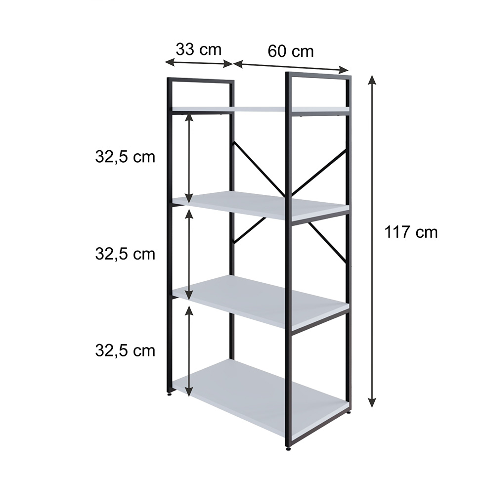 Estante com 4 Prateleiras Brooklyn Branca e Preta 60 cm
