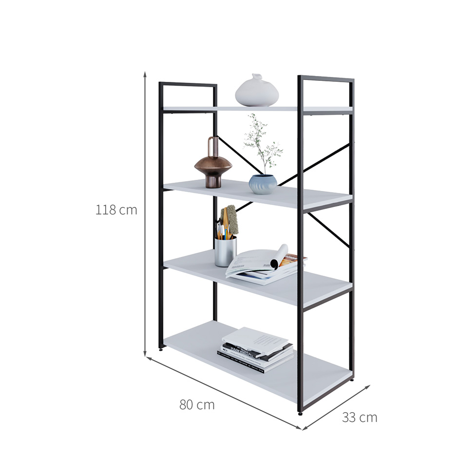 Estante com 4 Prateleiras Brooklyn Branca e Preta 80 cm