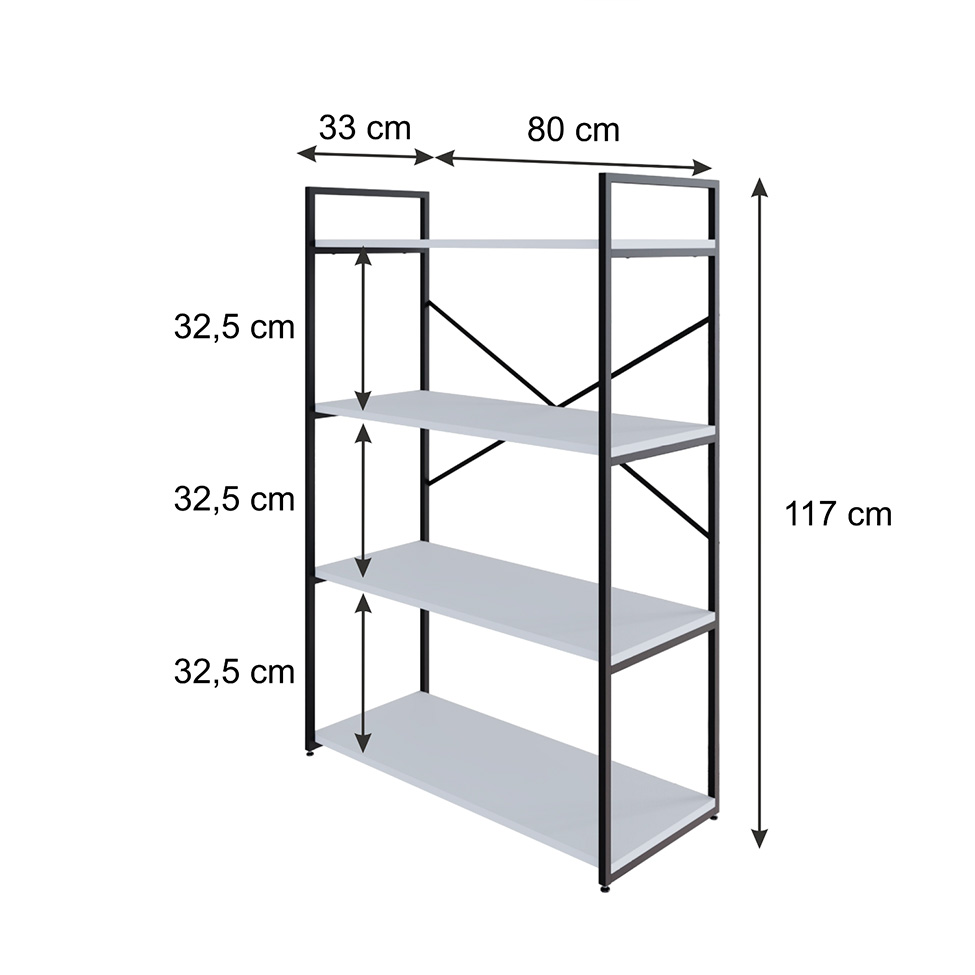 Estante com 4 Prateleiras Brooklyn Branca e Preta 80 cm
