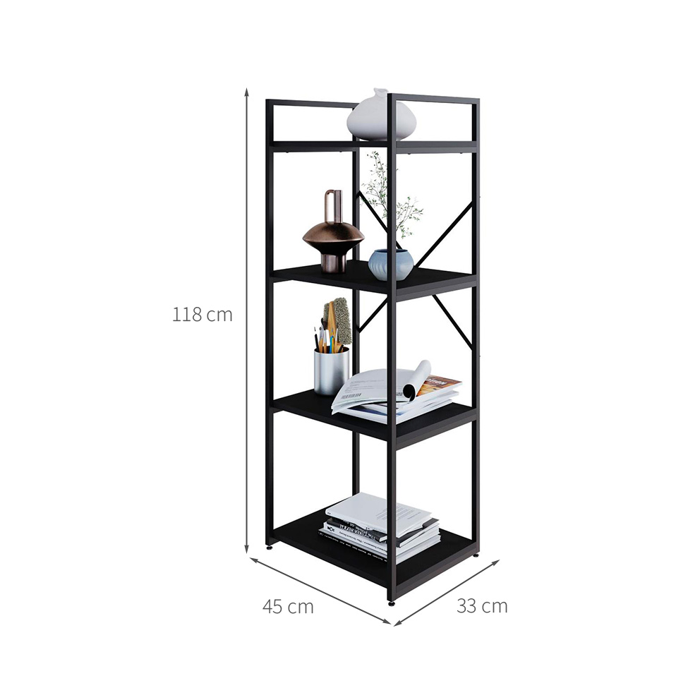 Estante com 4 Prateleiras Brooklyn Preta 45 cm