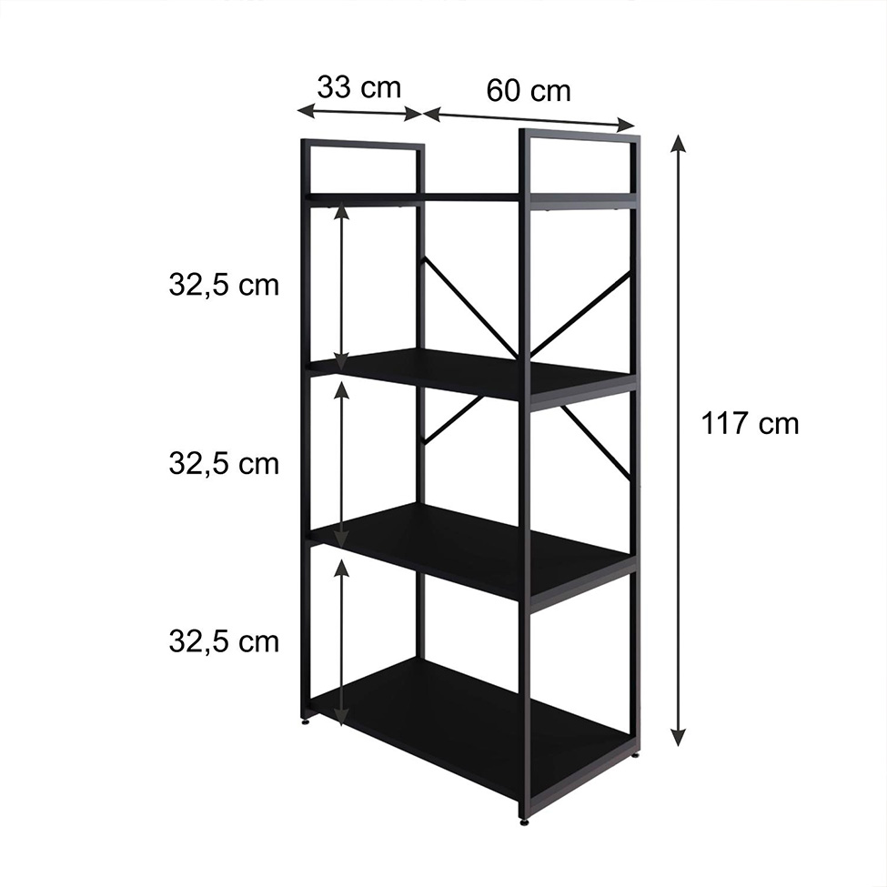 Estante com 4 Prateleiras Brooklyn Preta 60 cm