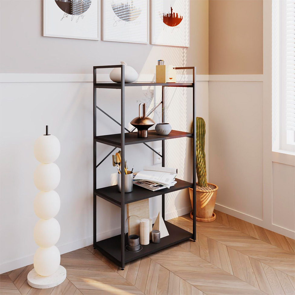 Estante com 4 Prateleiras Brooklyn Preta 60 cm
