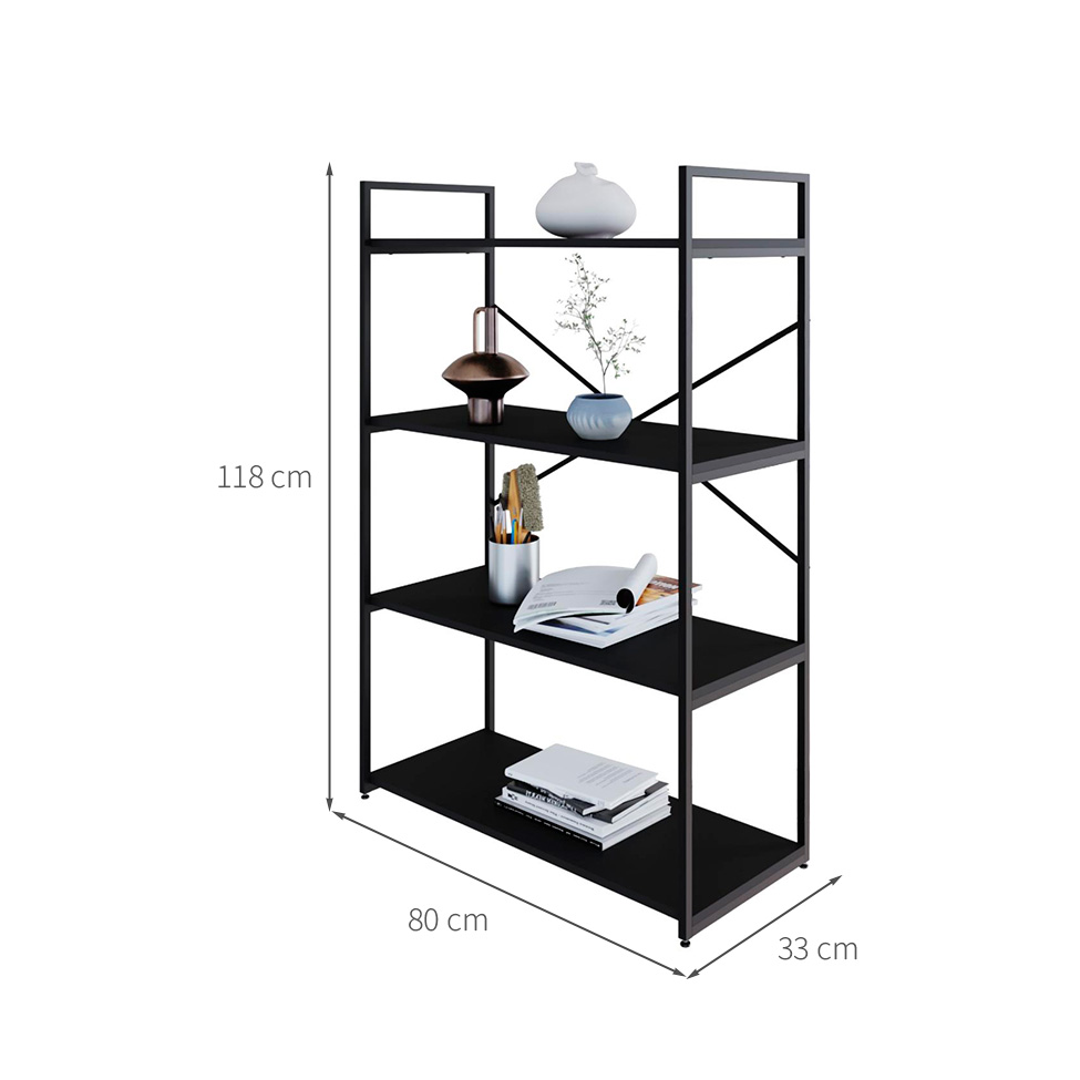 Estante com 4 Prateleiras Brooklyn Preta 80 cm
