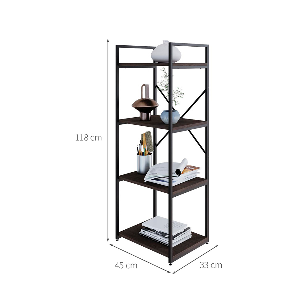 Estante com 4 Prateleiras Brooklyn Terracota e Preta 45 cm