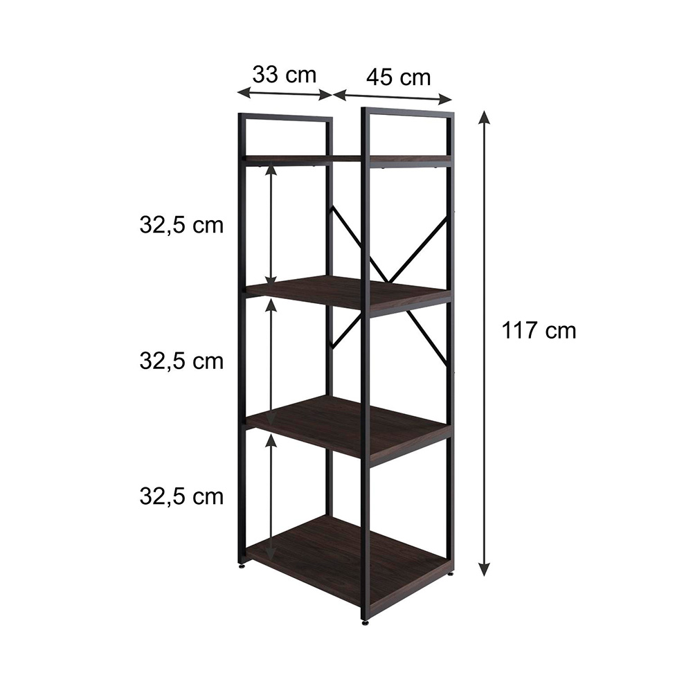 Estante com 4 Prateleiras Brooklyn Terracota e Preta 45 cm