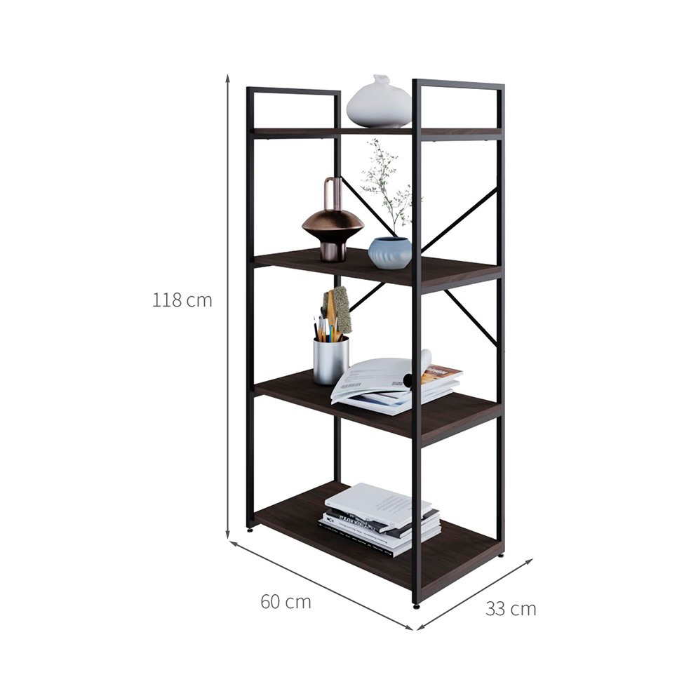 Estante com 4 Prateleiras Brooklyn Terracota e Preta 60 cm
