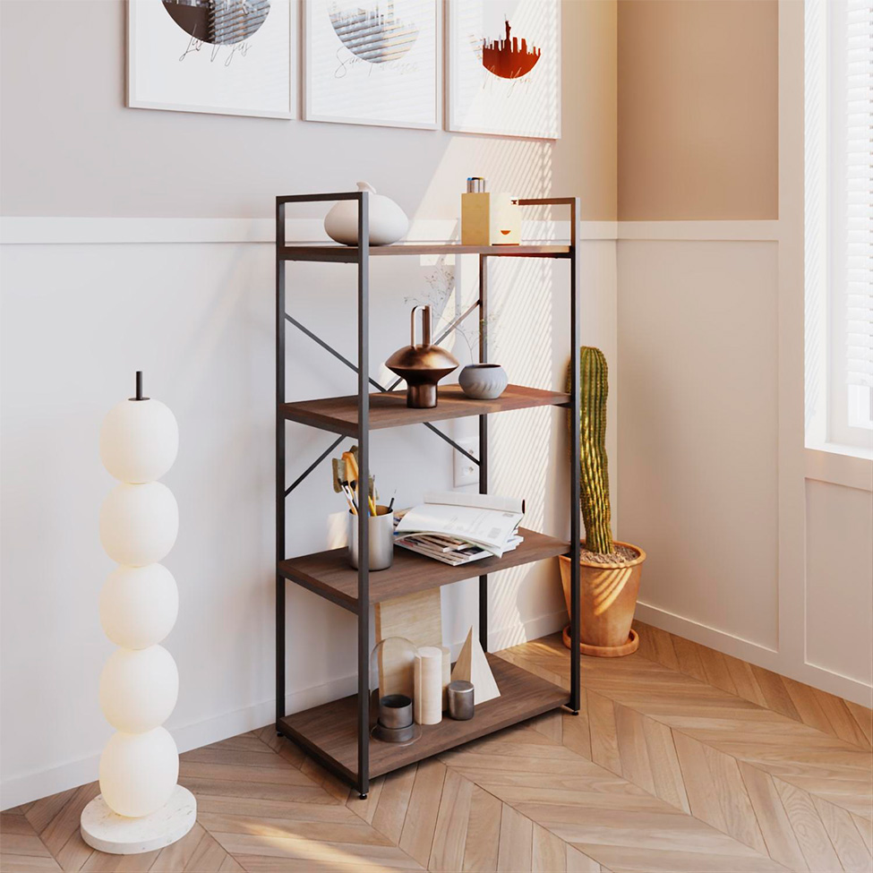 Estante com 4 Prateleiras Brooklyn Terracota e Preta 60 cm