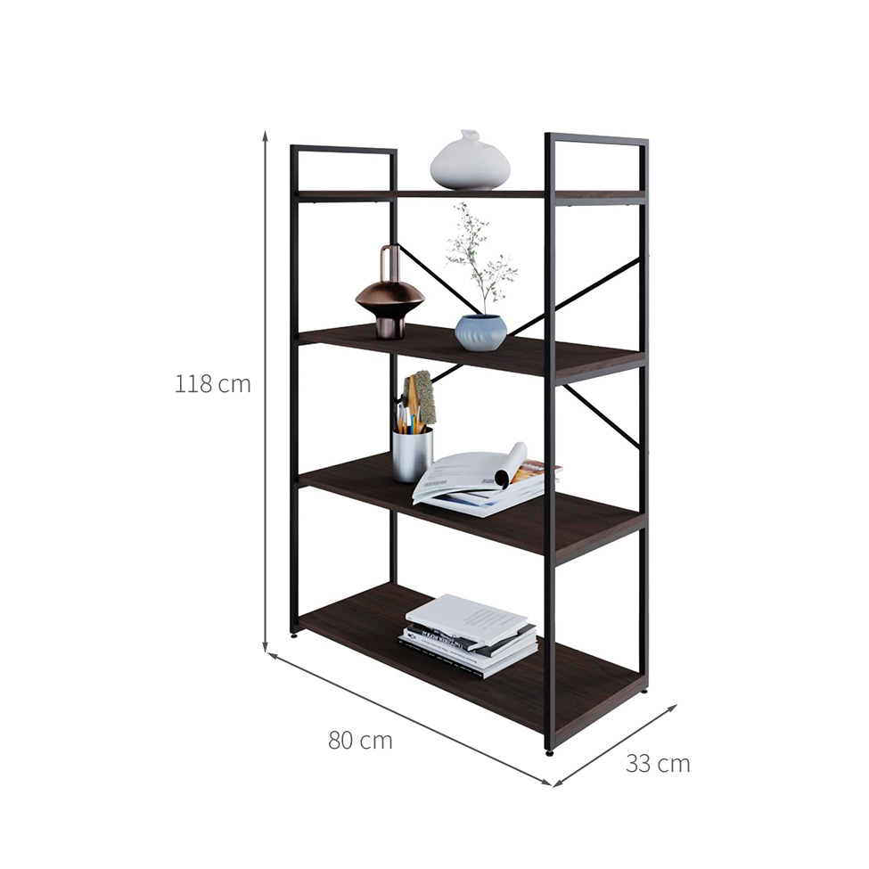 Estante com 4 Prateleiras Brooklyn Terracota e Preta 80 cm