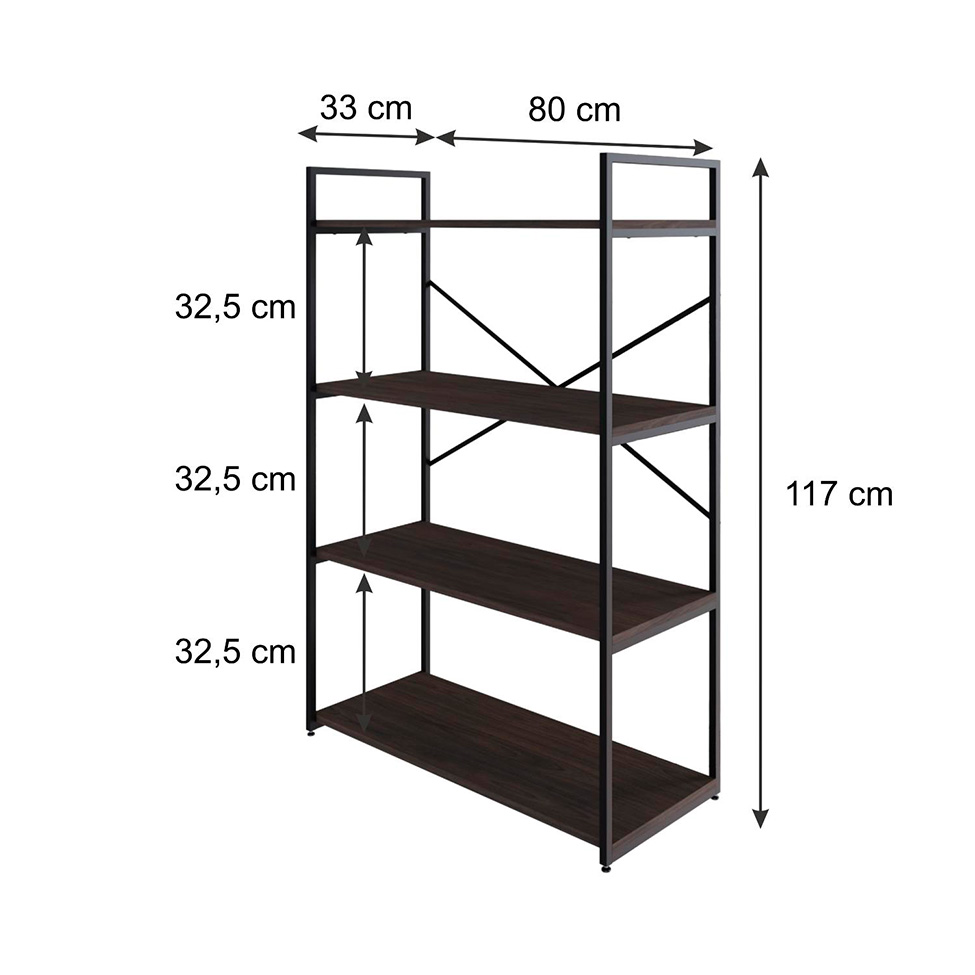 Estante com 4 Prateleiras Brooklyn Terracota e Preta 80 cm