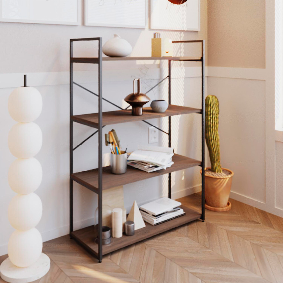 Estante com 4 Prateleiras Brooklyn Terracota e Preta 80 cm