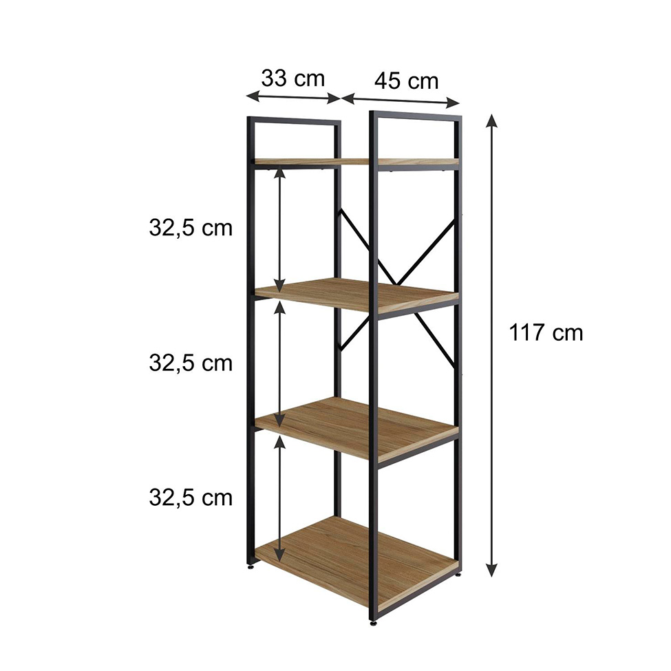 Estante com 4 Prateleiras Brooklyn Vermont e Preta 45 cm