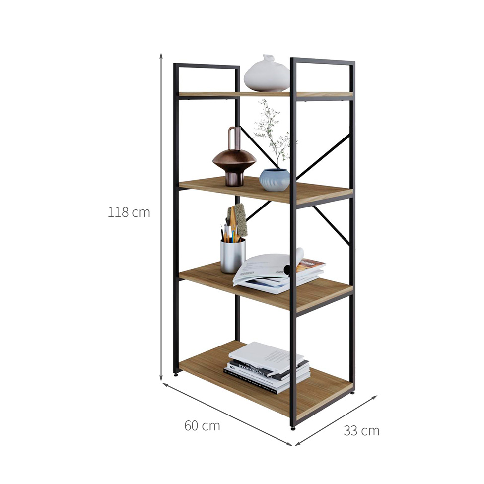 Estante com 4 Prateleiras Brooklyn Vermont e Preta 60 cm