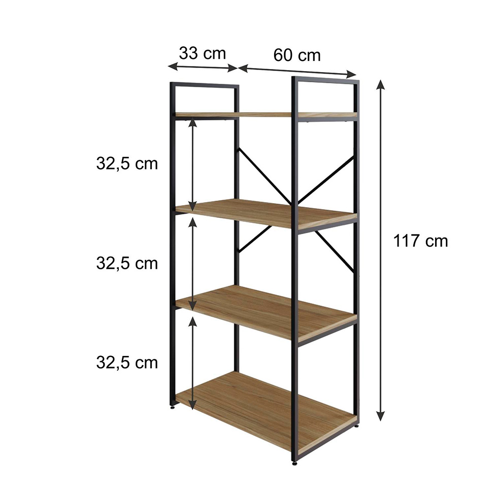 Estante com 4 Prateleiras Brooklyn Vermont e Preta 60 cm