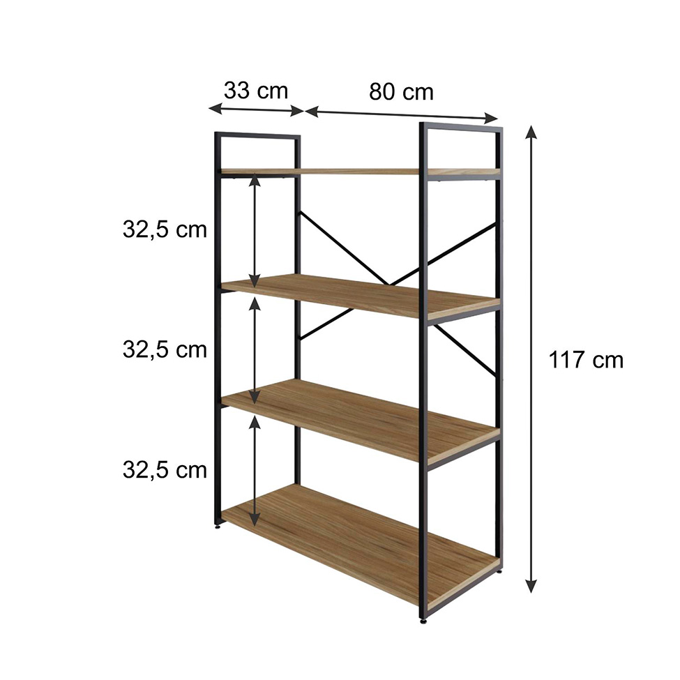 Estante com 4 Prateleiras Brooklyn Vermont e Preta 80 cm