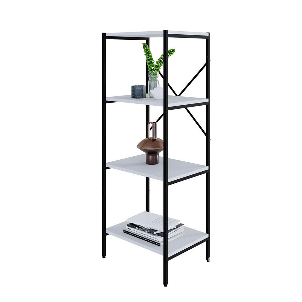 Estante com 4 Prateleiras Tub Branca e Preta 45 cm