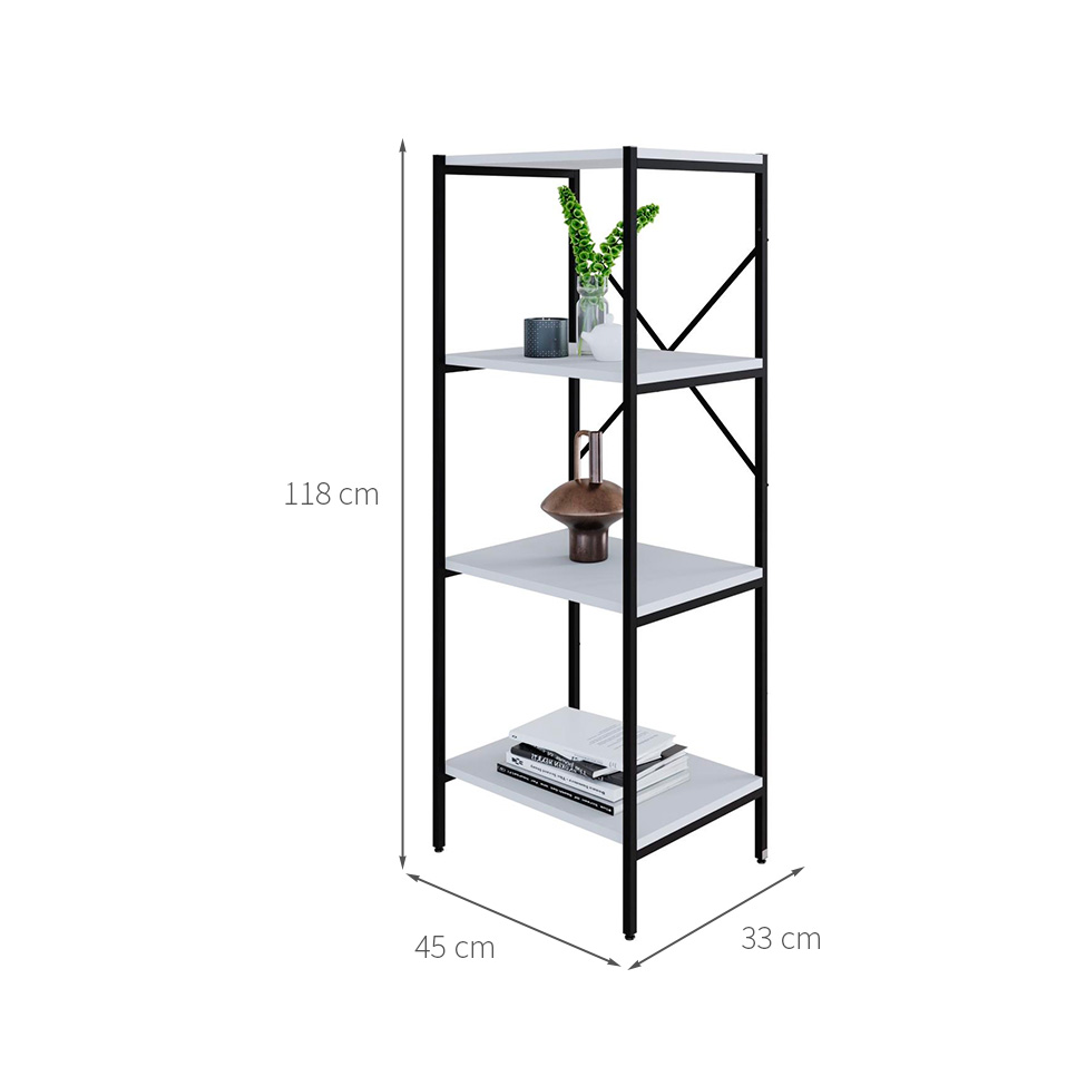Estante com 4 Prateleiras Tub Branca e Preta 45 cm