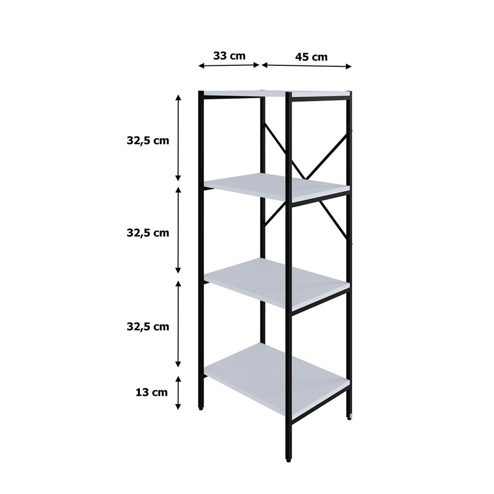 Estante com 4 Prateleiras Tub Branca e Preta 45 cm
