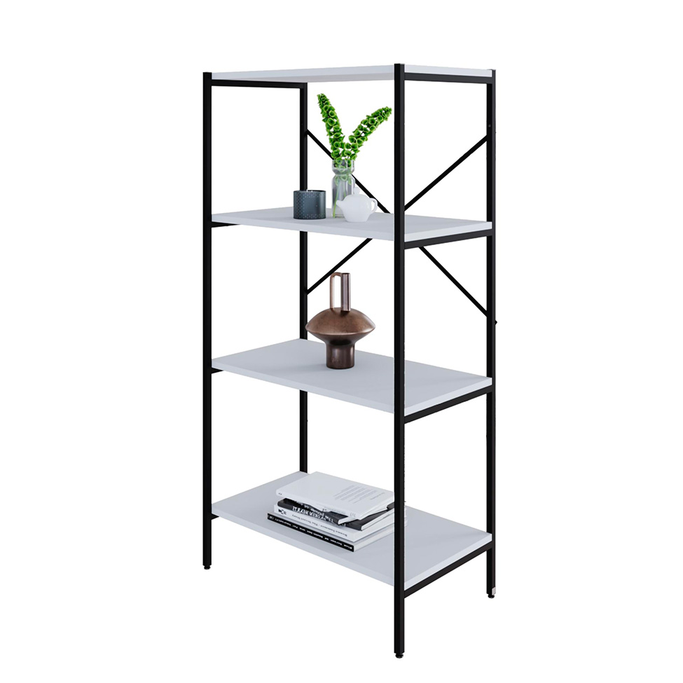Estante com 4 Prateleiras Tub Branca e Preta 60 cm