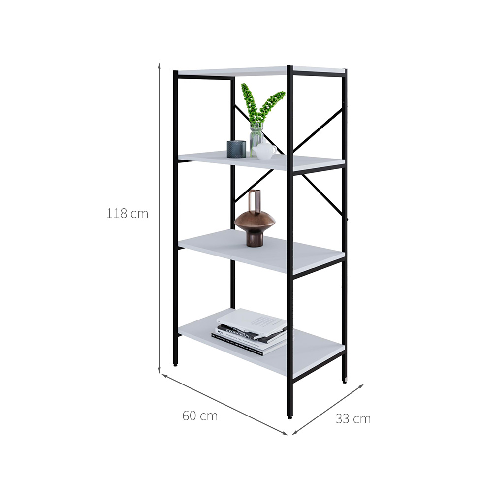 Estante com 4 Prateleiras Tub Branca e Preta 60 cm