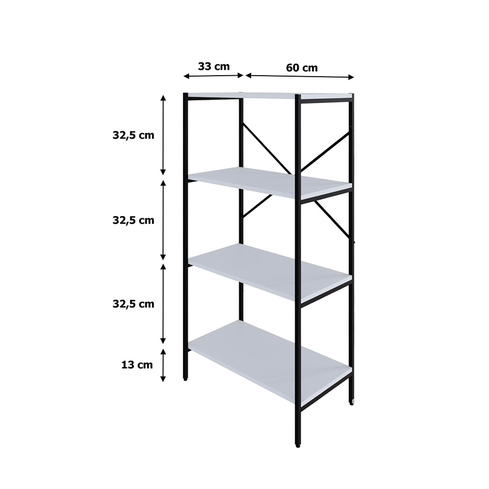 Estante com 4 Prateleiras Tub Branca e Preta 60 cm