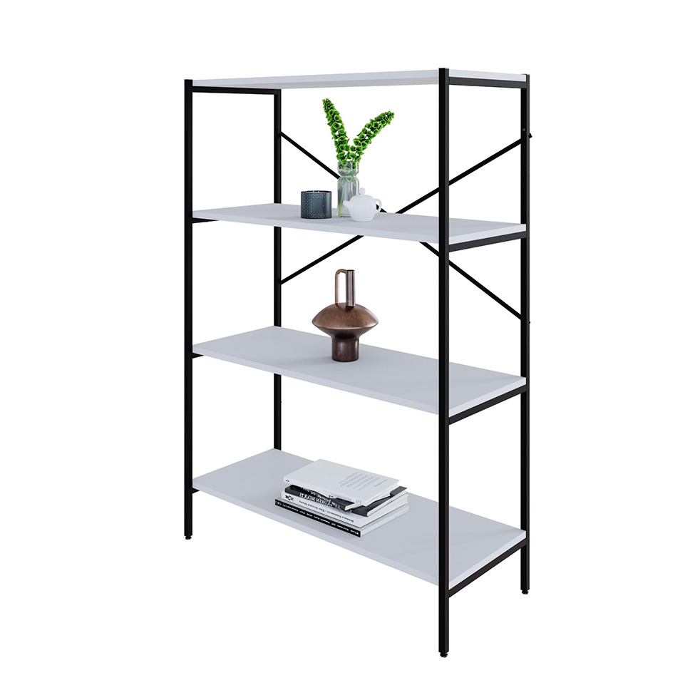 Estante com 4 Prateleiras Tub Branca e Preta 80 cm