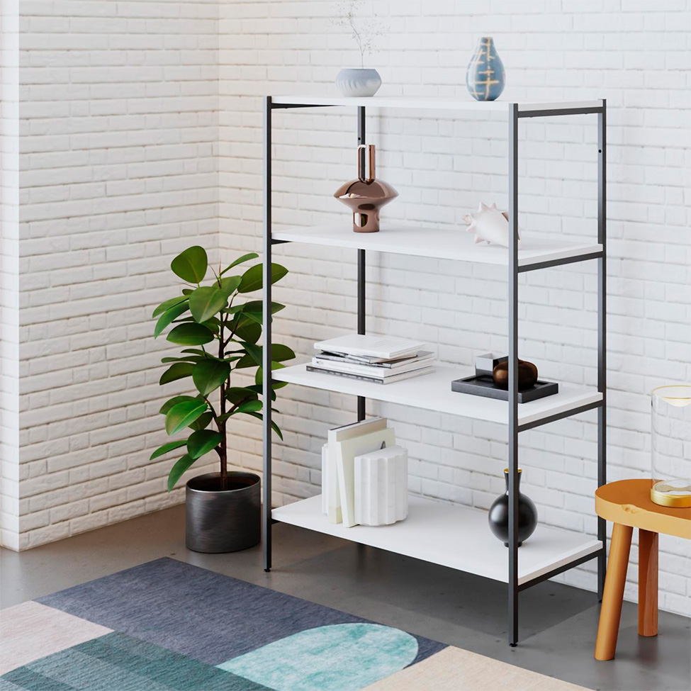 Estante com 4 Prateleiras Tub Branca e Preta 80 cm