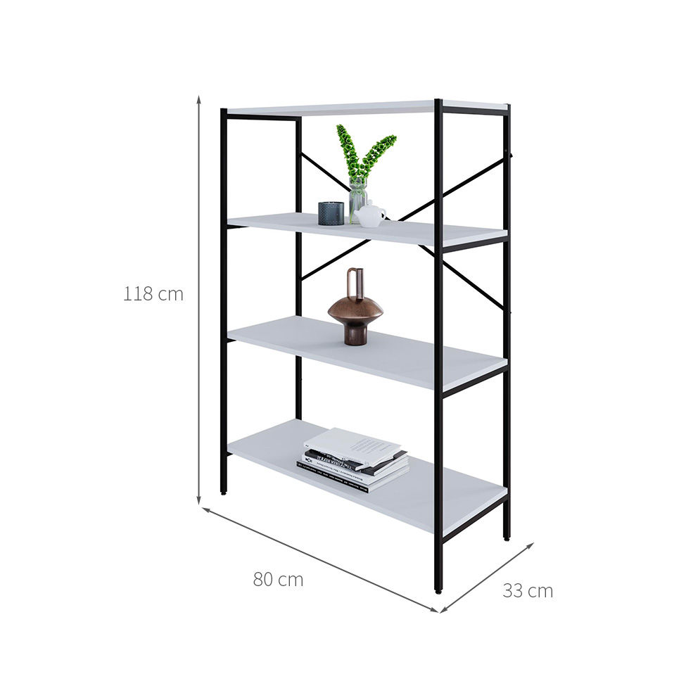 Estante com 4 Prateleiras Tub Branca e Preta 80 cm
