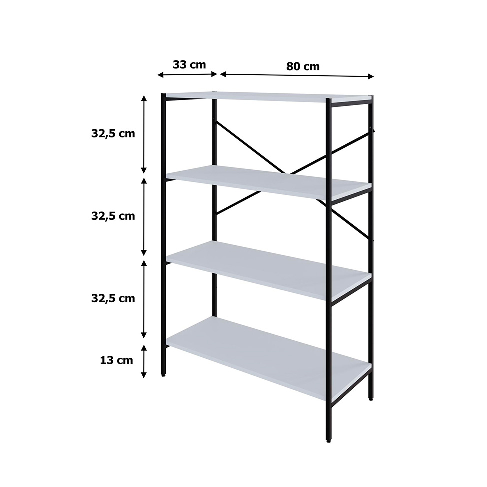 Estante com 4 Prateleiras Tub Branca e Preta 80 cm