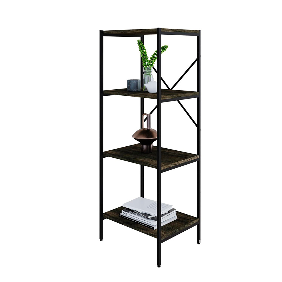Estante com 4 Prateleiras Tub Carvalho Dark e Preta 45 cm