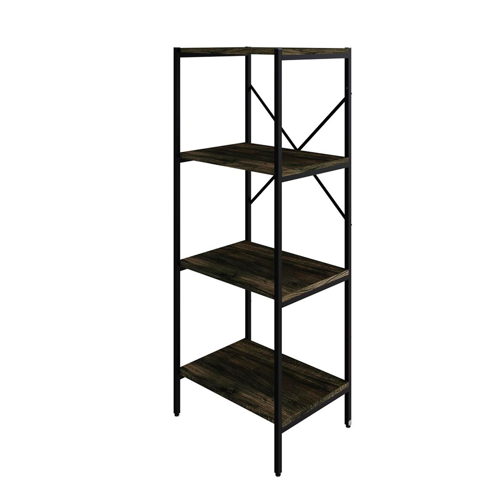 Estante com 4 Prateleiras Tub Carvalho Dark e Preta 45 cm