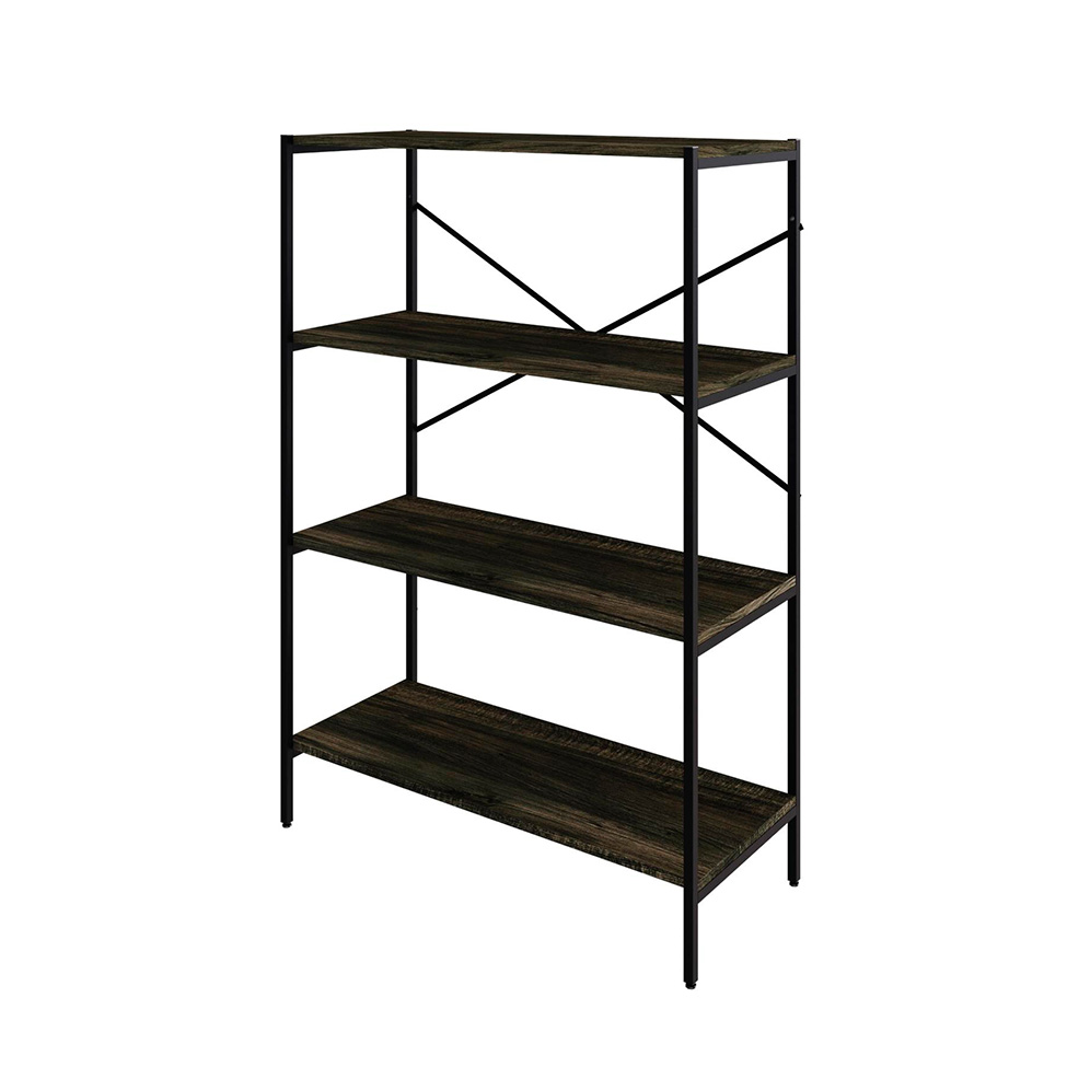 Estante com 4 Prateleiras Tub Carvalho Dark e Preta 80 cm