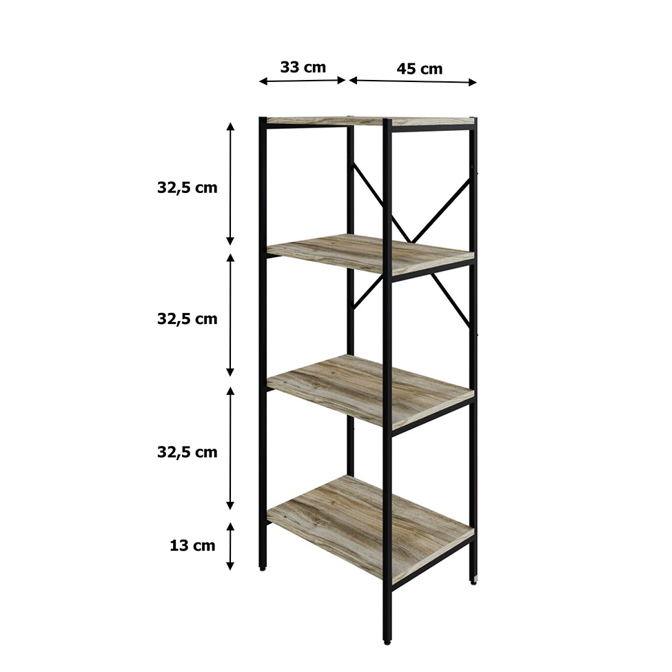 Estante com 4 Prateleiras Tub Carvalho e Preta 45 cm